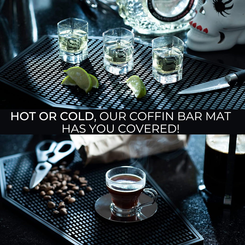 Nomnu Coffin Coffee Bar Mat For Countertop - Goth Kitchen Halloween Decor - Gothic Coffee Bar Accessories 17x11" Inch Non Slip Spill Bar Mat - Spooky Gifts