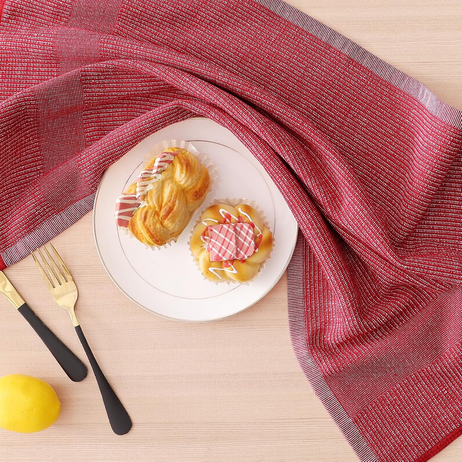 Homaxy Premium Kitchen Towels(18”x 28”, 6 Pack), Large Cotton Kitchen Hand Towels, Flat and Terry Dish Towels, 380 GSM Highly Absorbent Tea Towel Set with Hanging Loop, Grey/Red/Green