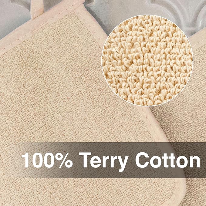 RITZ Terry Potholder & Hot Pad: Unparalleled Heat Resistant, Durable 100% Cotton – Ergonomically Designed for Optimal Grip – Easy-Care Machine Washable – 2-Pack, Latte