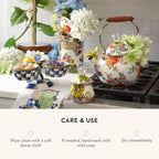 MACKENZIE-CHILDS Large Enamel Canister, Kitchen Storage Container for Flour and Sugar, 1.89 Liters, White Flower Market