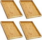 Bam & Boo (4-Pack) Natural Bamboo Rectangle Serving & Vanity Tray - for Kitchen, Bathroom, Countertop, Coffee Table (13" x 9" x 1.2")
