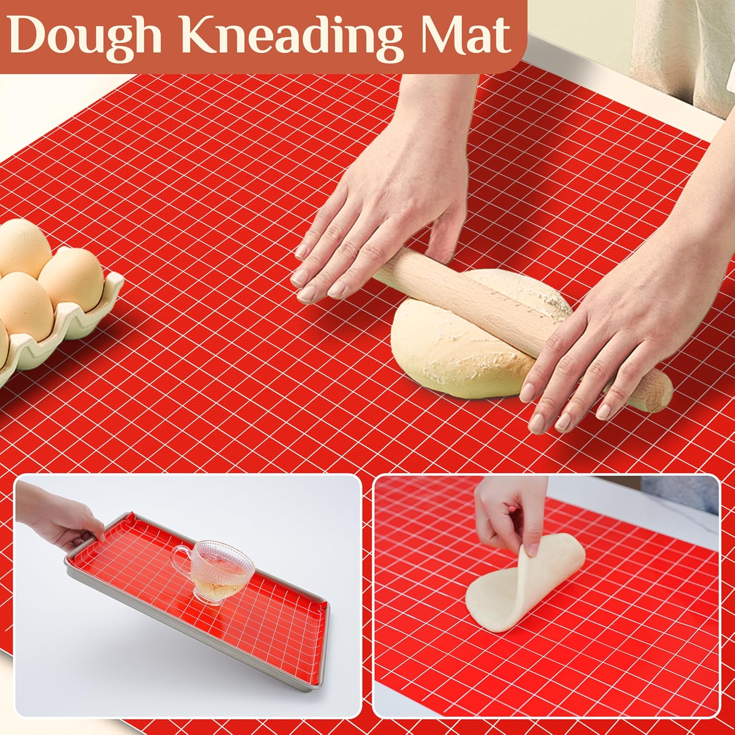 Silicone Baking Mat, 16 IN x 6 FT Free Cutting Baking Sheet,Non-Stick Reusable Dough & Pastry Mat,Non-Slip Silicone Mat Roll for Air Fryer Liner,Freeze Dryer,Oven Baking Pan,Kitchen Counter