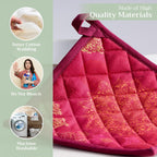 Maison d' Hermine Pot Holders 100% Cotton Heat Resistant Potholders 8" x 8" Hot Pads with Loop BBQ, Cooking, Baking, Grilling, Kitchen, Handling Hot Pans (Pack of 1, Versailles)