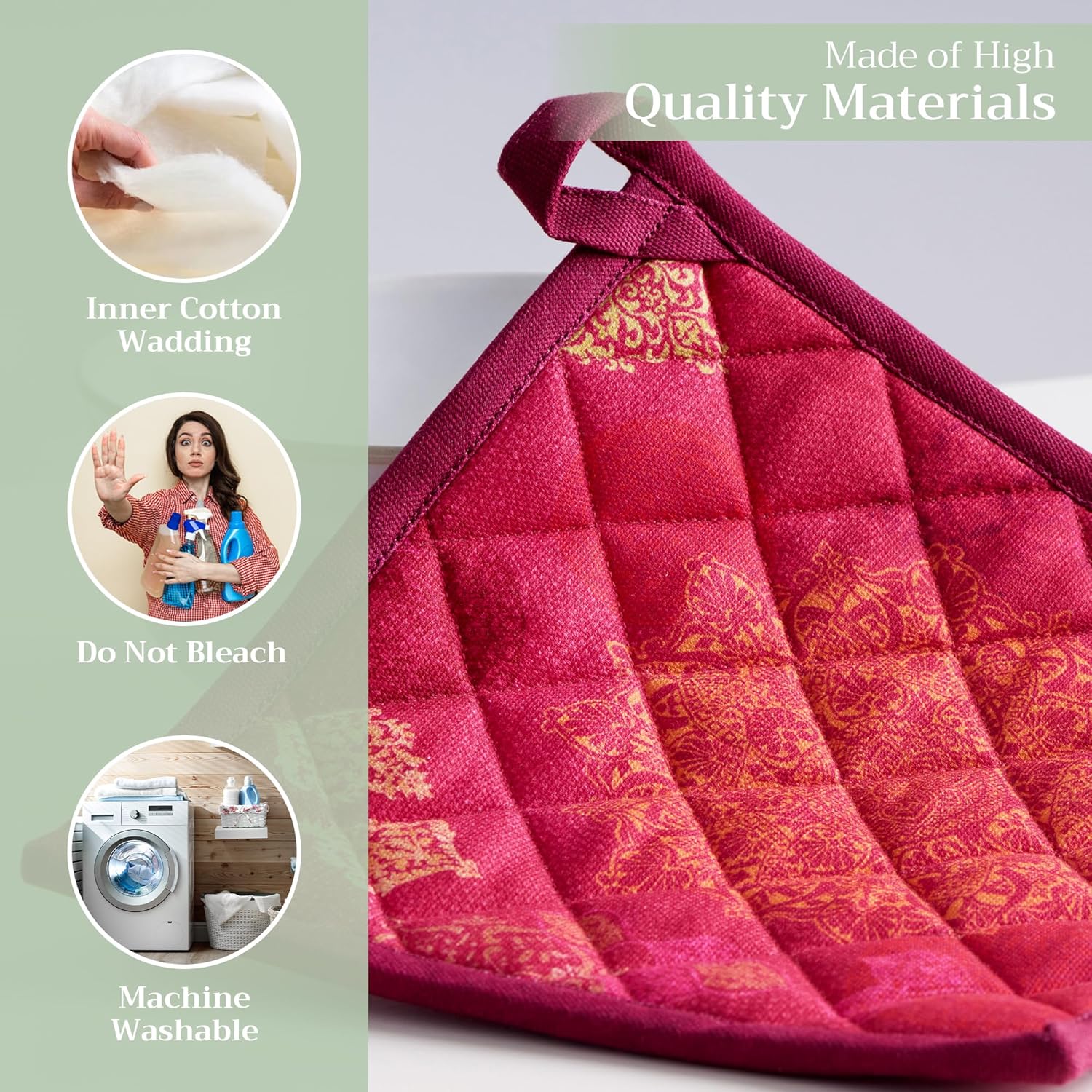 Maison d' Hermine Pot Holders 100% Cotton Heat Resistant Potholders 8" x 8" Hot Pads with Loop BBQ, Cooking, Baking, Grilling, Kitchen, Handling Hot Pans (Pack of 1, Versailles)