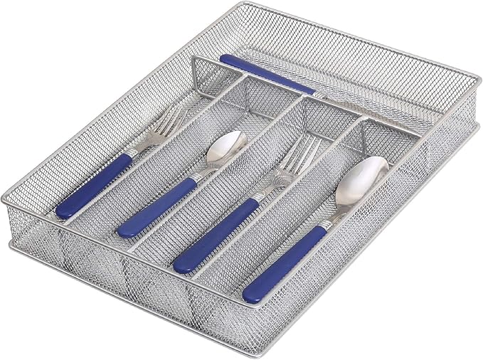 YBM Home Metal Silverware Organizer for In-Drawer Cutlery Storage, 5 Compartment Mesh Cutlery Flatware Tray Sorts Kitchen Utensils, Great for Office Supplies 1133s
