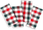Native Fab Gingham Check Kitchen Towels 4 Pack 16x26 Inches - 100% Cotton, Soft, Absorbent Tea Towels & Kitchen Hand Towel for Drying, Cleaning & Reusable Dishcloths Set - Red, Green, White