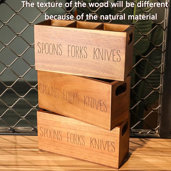 Silverware Holder, Acacia Wooden Small Utensil Caddy for Party , Silverware Organizer for Table Countertop, Wood Fork Spoon Knife Holder (Brown)