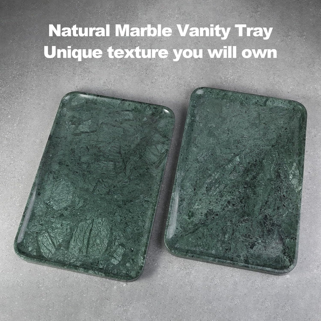 Marble Vanity Tray, 18in Stone for Bathroom Countertop, 17 3/4'' Oversized Dresser Decorative Organizer, Luxury Kitchen Serving Plate, Kitchen Sink Storage Tray, Perfume, Jewelry Holder(Green)