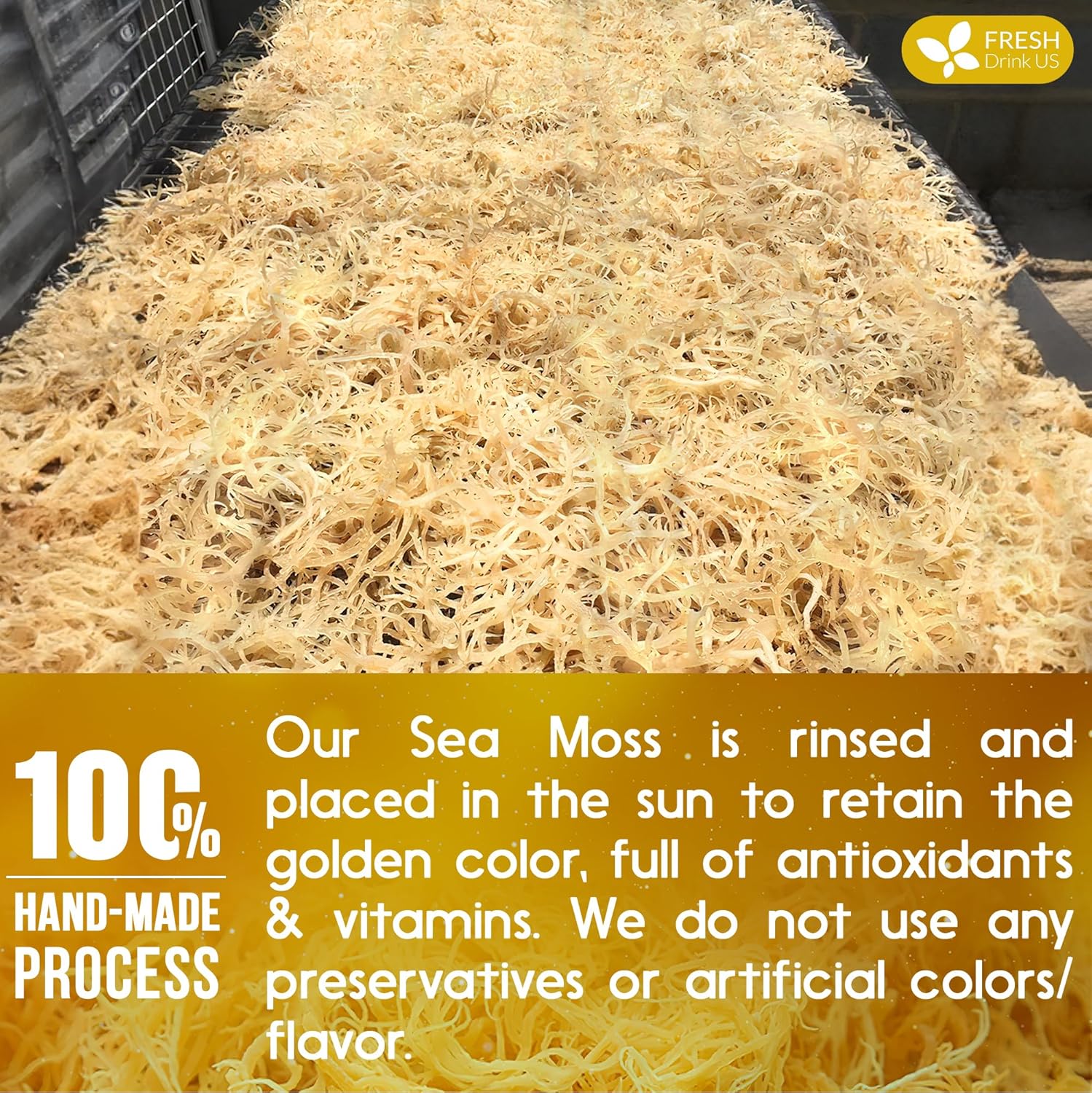 FRESHDRINKUS, Premium - Natural Sea Moss, Make 42oz of Gel, Goldne Raw Sea Moss Dried, 100% Natural & Pure, Wildcrafted, Sundried, Caffeine Free, Sugar Free, Gluten Free, Vegan, Mineral Rich