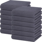Homaxy 100% Cotton Waffle Weave Kitchen Dish Towels, Ultra Soft Absorbent Quick Drying Cleaning Towel, 13 x 28 Inches, 12-Pack, Dark Grey