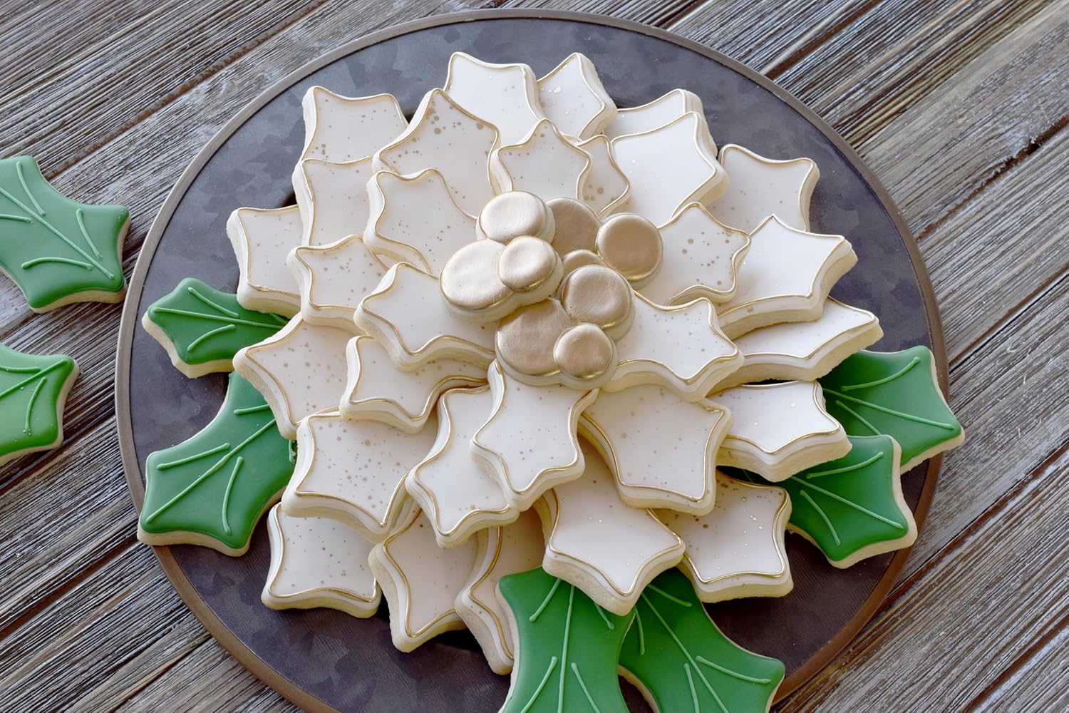 R&M International 2030 Christmas Holiday Wreath Centerpiece Cookie Cutters, Holly Leaves, Berries, Holiday Bow, 4-Piece Set