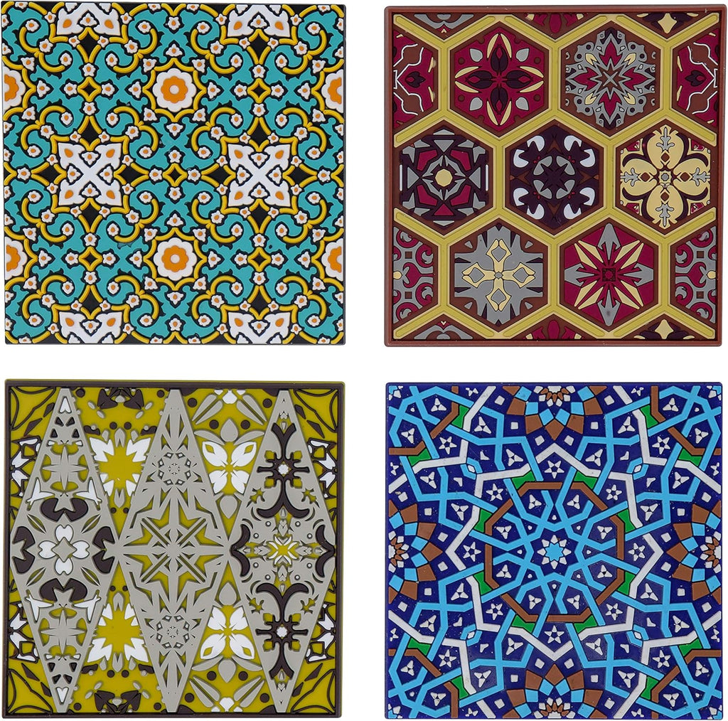 Silicone Coasters Set of 4, Protect Against Water Marks or Damage - Fit All Cups, 3.5" Inch Size, Colored Coasters (Combination)