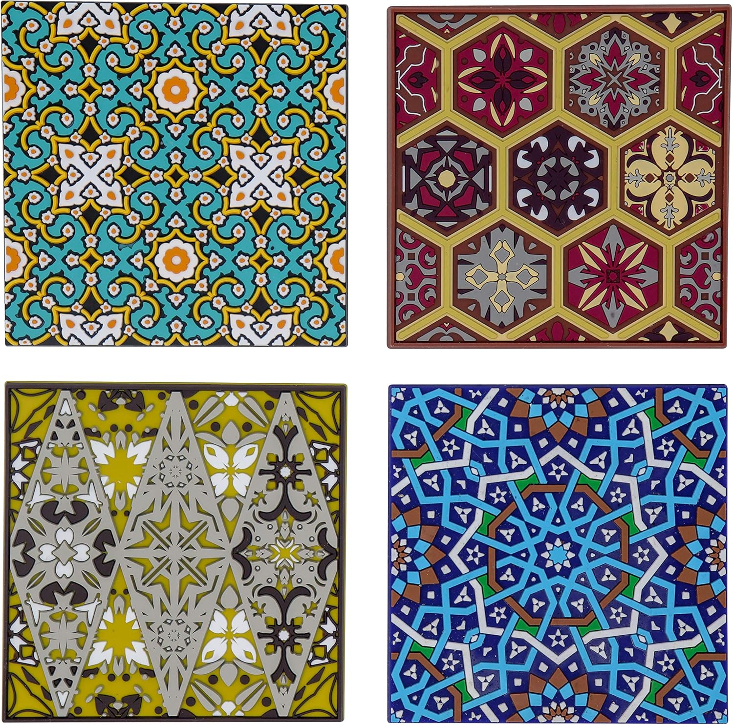 Silicone Coasters Set of 4, Protect Against Water Marks or Damage - Fit All Cups, 3.5" Inch Size, Colored Coasters (Combination)