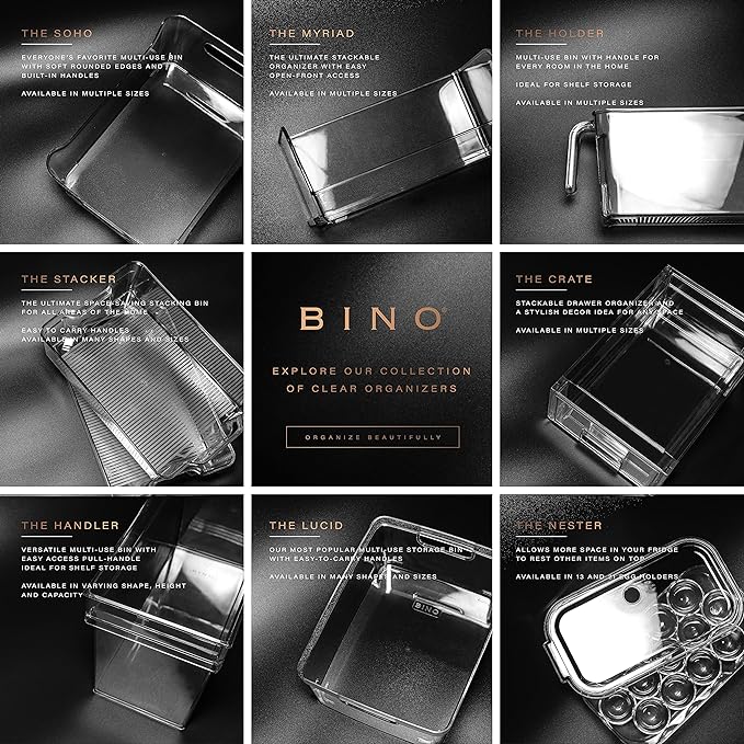 BINO | Stackable Plastic Storage Bins, Medium | THE MYRIAD COLLECTION | Multipurpose Bins | Pantry Organizers And Storage | Home Organization Containers | Clear Plastic Fridge Bin | Freezer Organizer