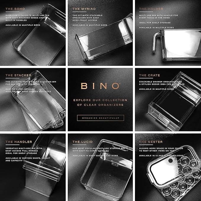 BINO | Stackable Plastic Storage Bins, Large | THE MYRIAD COLLECTION | Multipurpose Bins | Pantry Organizers And Storage | Home Organization Containers | Clear Plastic Fridge Bin | Freezer Organizer