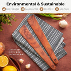 12 inch Teak Wood Spatula for Cast Iron, Small Wood Flipper, Egg Scraper, Flat Wooden Turner, Multipurpose Wood Cooking Utensil, Spatulas Perfect for Flipping, Serving, Scraping & Turning. Set of 2