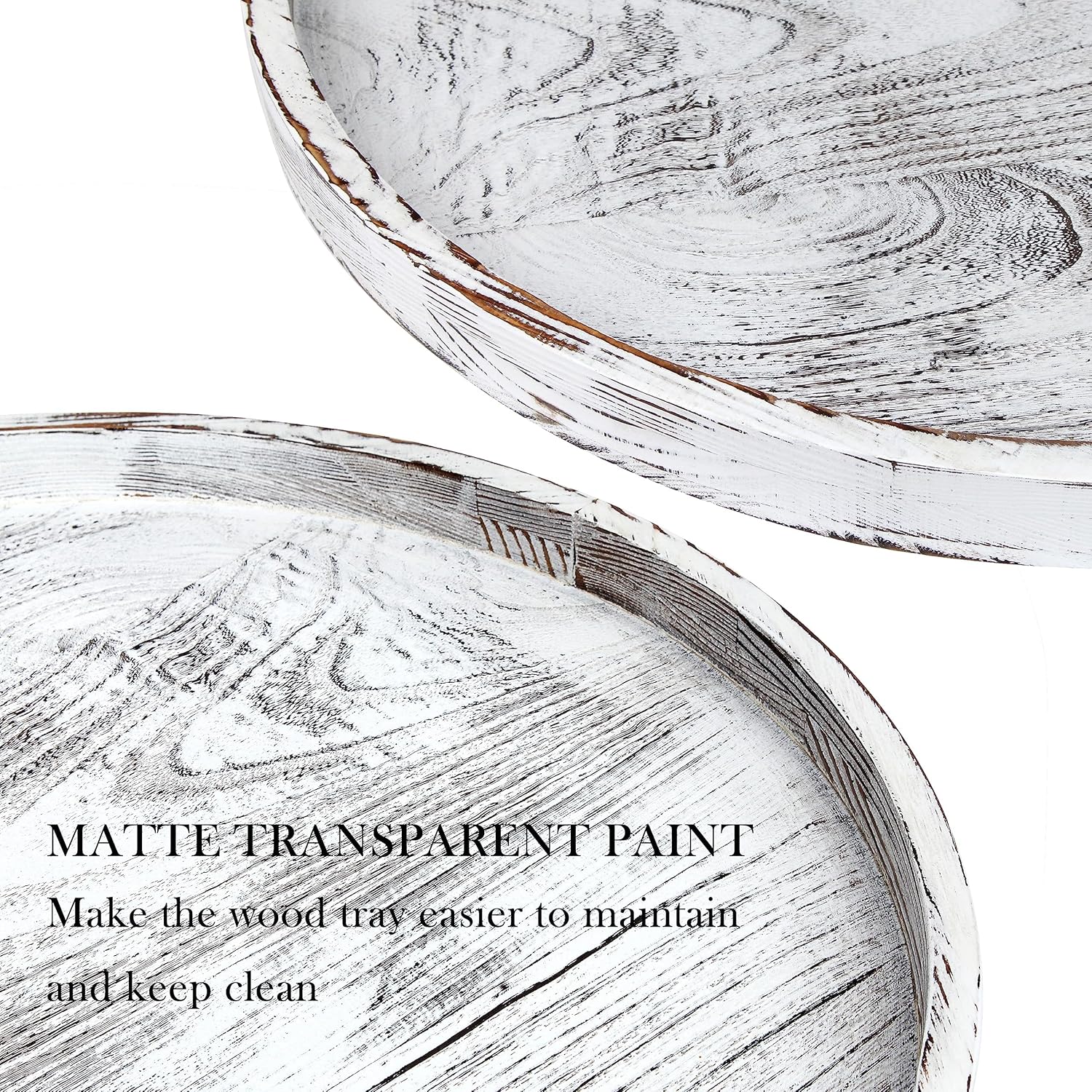 Extra Large Round Ottoman Table Tray Round-24 - Rustic Wooden Serving Tray for Farmhouse Decorative Oversized Coffee Table Trays Living Room Kitchen Counter Breakfast Whitewash