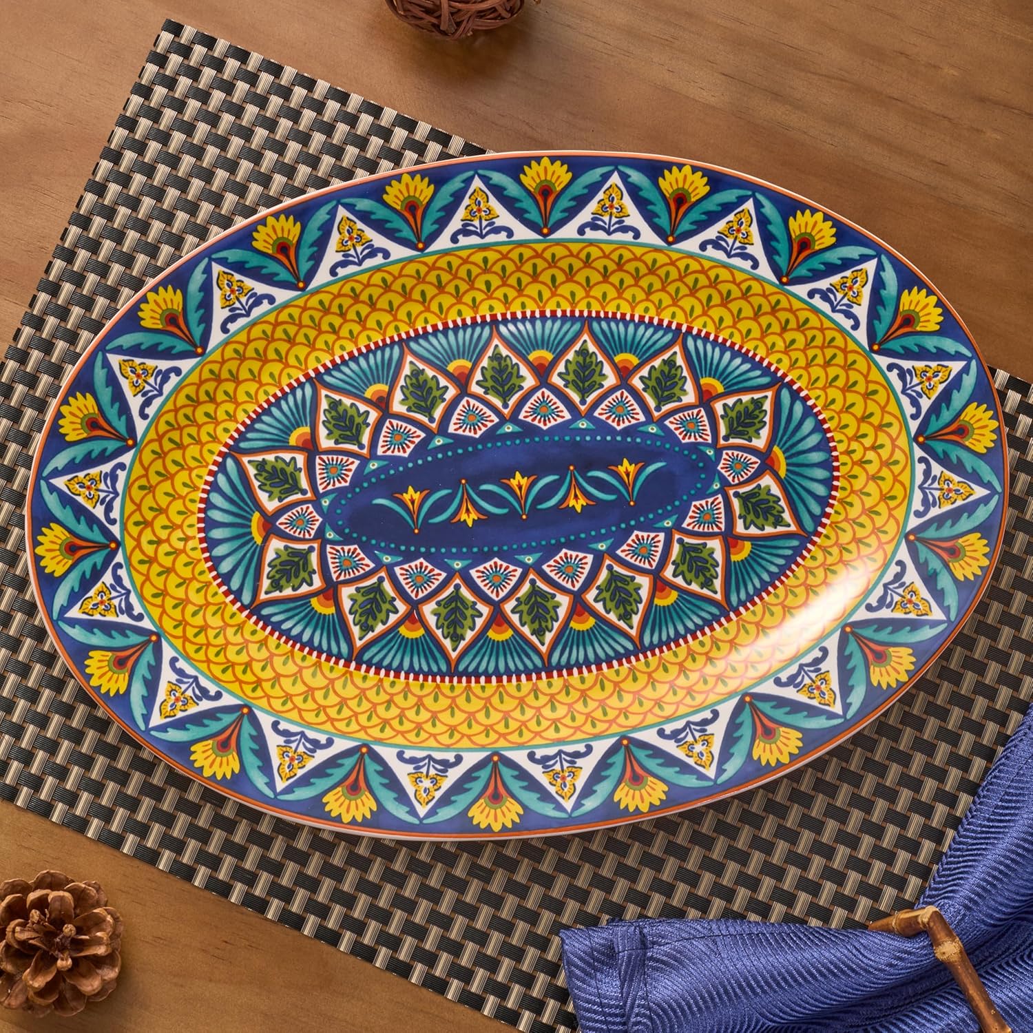 Bico Havana 16 plus 14 inch Oval Platters Set, Set of 2, Microwave and Dishwasher Safe, for Serving Fish, Chicken, Turkey