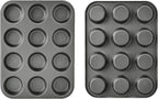 Amazon Basics Nonstick Round Muffin Baking Pan, 12 Cups, Set of 2, Gray, 13.9x10.55x1.22"