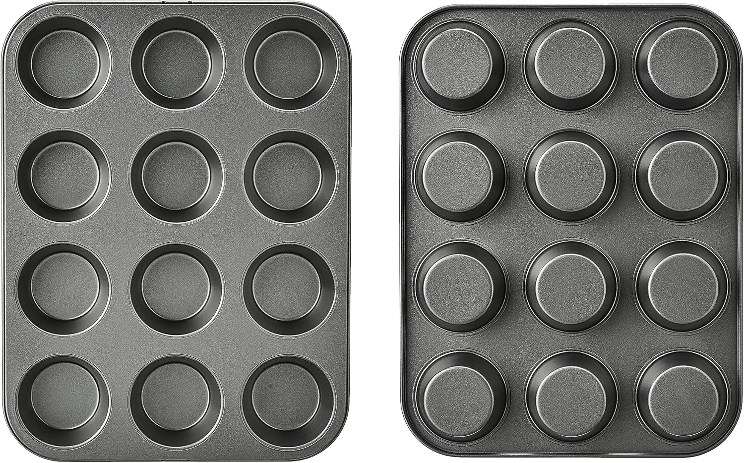Amazon Basics Nonstick Round Muffin Baking Pan, 12 Cups, Set of 2, Gray, 13.9x10.55x1.22"