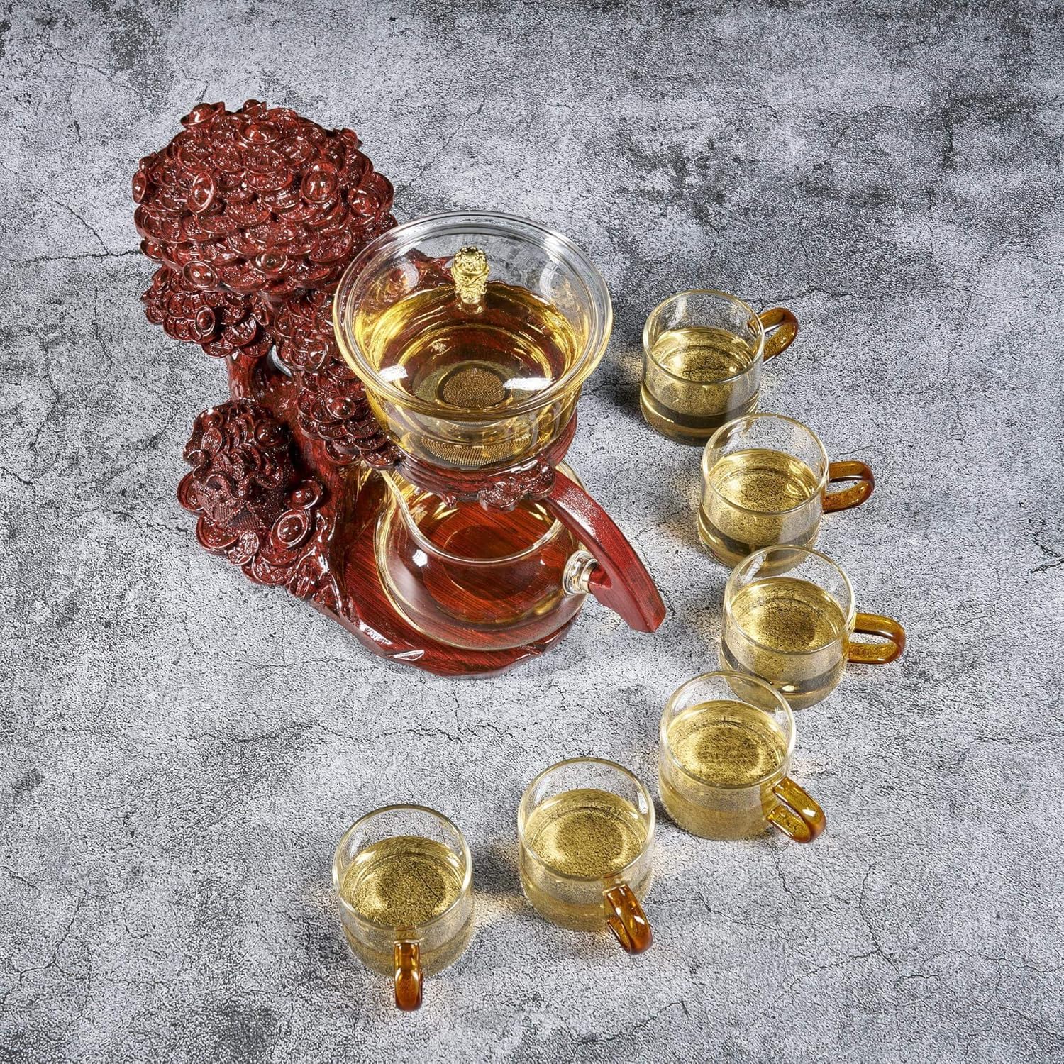 Glass Teapot Set with Infuser Semi Automatic Tea Set Magic Teapot (Tree - red)