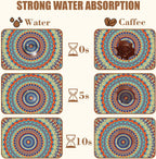 Boho Mandala Ethnic Coffee Mat Absorbent Dish Drying Mat for Kitchen Counter Hide Stain Rubber Backed Coffee Bar Accessories Fit Under Espresso Machine Dish Drainer 11.8 x 19.7 Inch