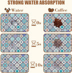 Colorful Tiles Dish Drying Mat for Kitchen Counter Coffee Mat Hide Stain Absorbent Non-Slip Rubber Backed Drying Rack Pad Espresso Machine Coffee Bar Accessories 11.8 x 19.7 Inch