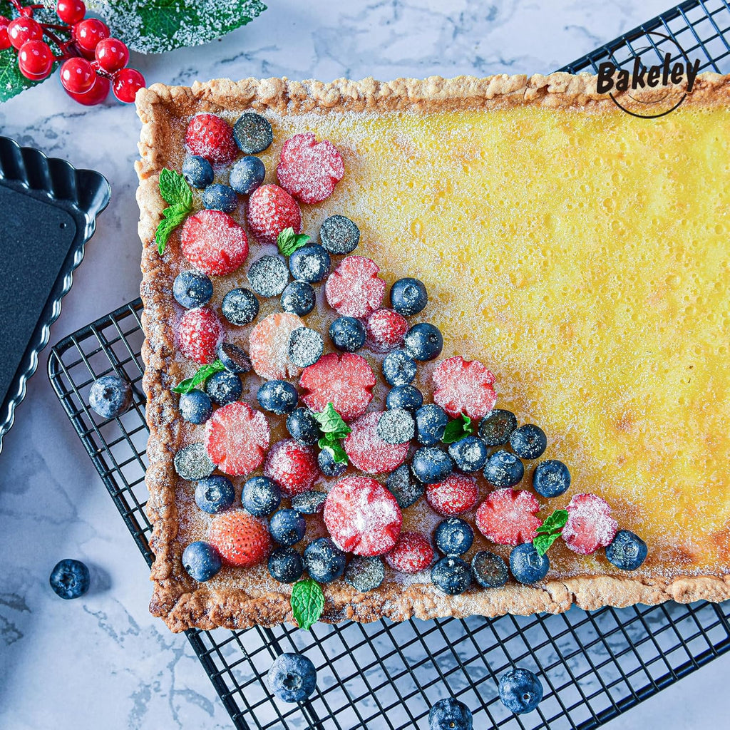 Rectangle Tart Pan, 13-Inch with Removable Loose Bottom Non-Stick Oblong Quiche Bakeware for Oven Baking (Black)