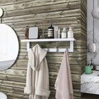 SMIBUY Coat Hooks with Shelf Wall-Mounted, 29.2 Inch Entryway Coat Rack for Wall, Bamboo Hanging Shelf with 5 Double Metal Hooks for Bathroom, Bedroom, Kitchen, Living Room, Mudroom (White)