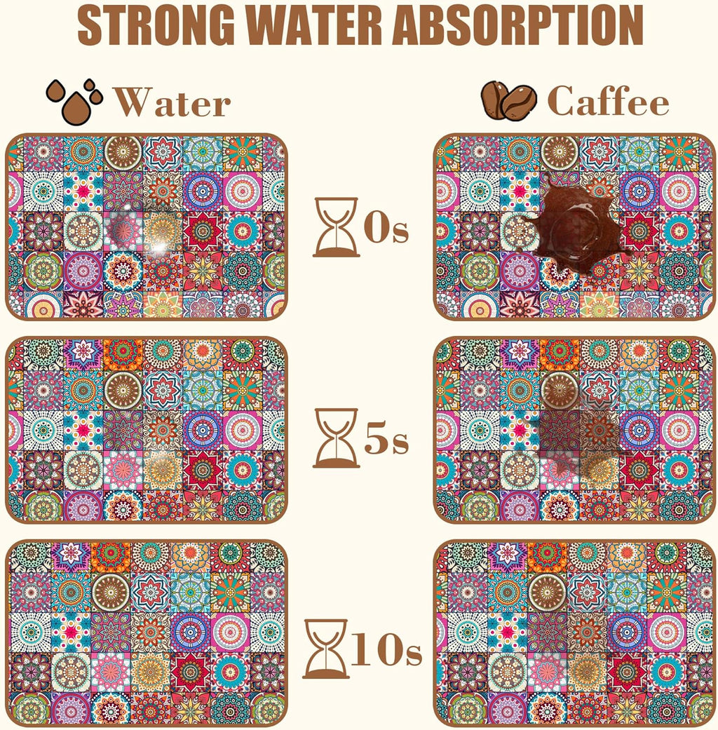 Vintage Mexican Ethnic Mandala Dish Drying Mat for Kitchen Counter Bar Mat Hide Stain Absorbent Rubber Backed Coffee Maker Espresso Machine Accessories 11.8 x 19.7 Inch