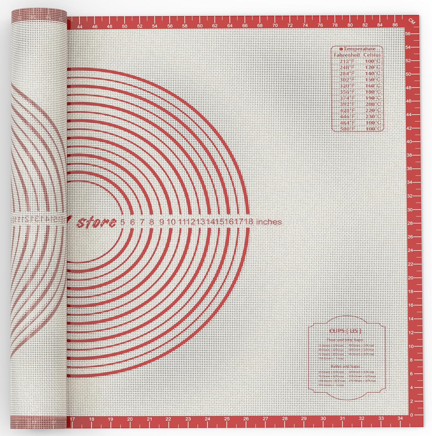 28 * 20 inches Red, Non-Slip Silicone Baking Sheets - Baking Mat with 0.7mm Thickness - Non-Stick Pastry & Cookie Mat for Kitchen Counter for Rolling Out Dough with Measurements.