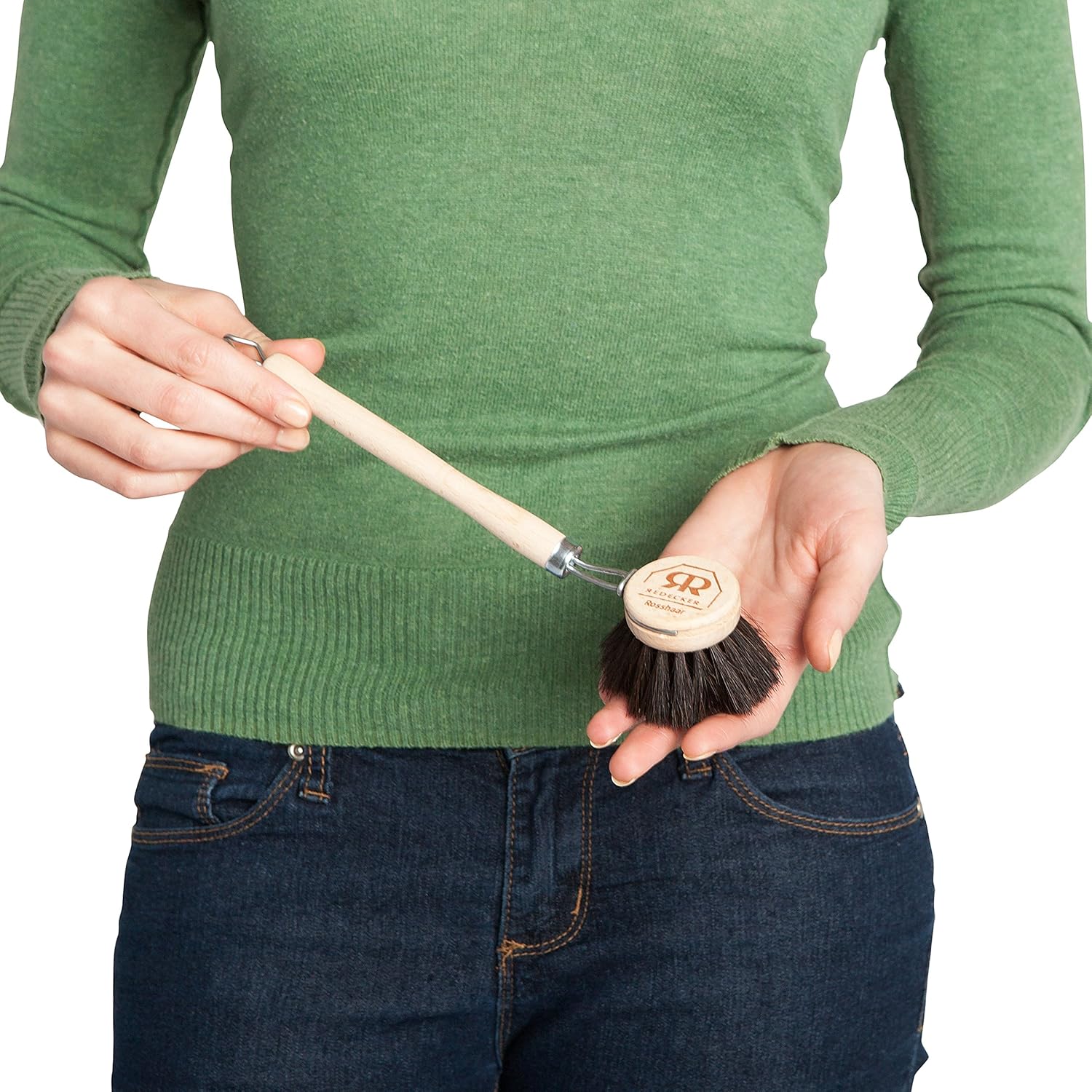 Redecker German-Made Horse Hair Bristle Dish Brush, Soft All-Purpose Scrubber for Kitchen & Household with Strong Horse Hair Bristles, 1-1/2 inch Replaceable Brush Head, Single Unit, 9-inches Long